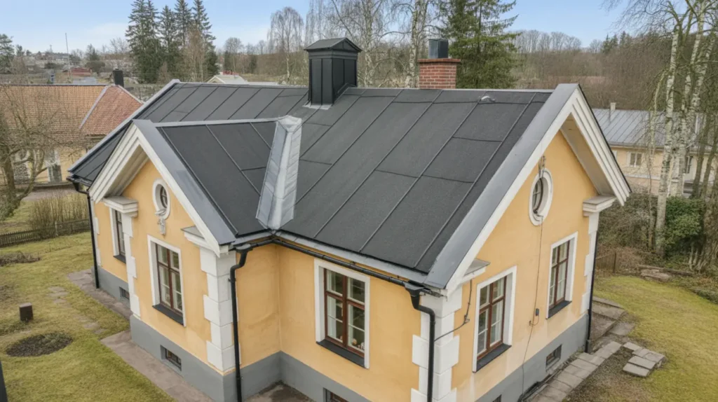 oml ggning av takpapp p villa i abrahamsberg bromma