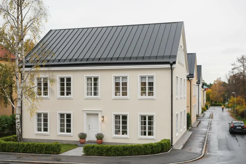 bandt ckt och dubbelfalsat pl ttak p radhus i alvik bromma